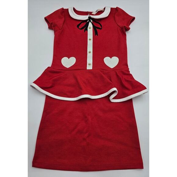 H&M Girl's Size 6-8 Red and White Valentines/Xmas Peplum Dress - Picture 1 of 6
